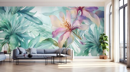 Watercolor Painting Design for 3D Wallpaper Wall