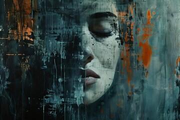 Enigmatic portrayal of soulful faces Blending realism with abstract elements to evoke deep emotional resonance
