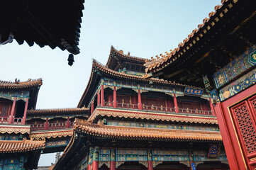 Fototapeta na wymiar Pavilion of Eternal Happiness in Yonghe Temple commonly called Lama Temple in Beijing, China