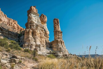 Impressive desert rock formations under a clear blue sky Natural monument