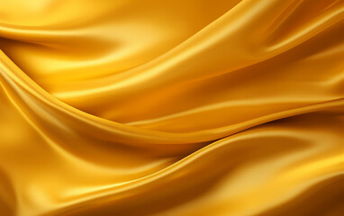 Beautiful background luxury cloth with drapery and wavy folds creased smooth silk satin material texture. Abstract yellow monochrome luxurious fabric background