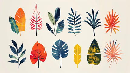 floral card or happy mothers day card or valentines day or birthday or spring summer , love greeting card or posters, with set of leafs icon 	
