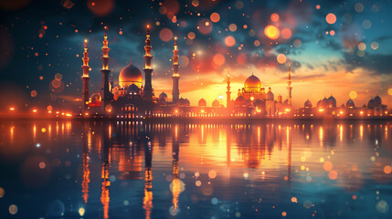 Beautiful Mosque Eid Night Background