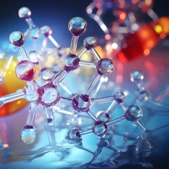 A close up of a molecular structure with many small spheres