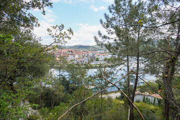 Fototapeta na wymiar Panoramic of the Plentzia estuary between the trees