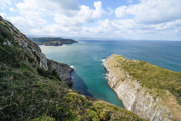 Fototapeta na wymiar Panoramic of the cliffs of the Gorliz coast