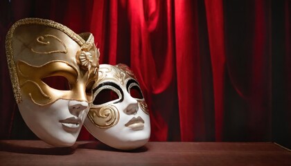 High quality Comedy and Tragedy theater venetian mask two in one with red theater curtain 