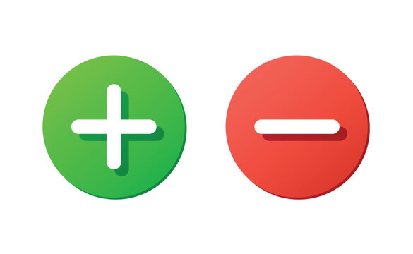 plus and minus vector buttons, red and green rounded icons