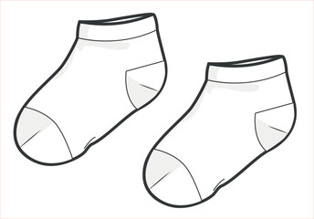 Baby socks technical drawing, flat sketch, vector illustration
