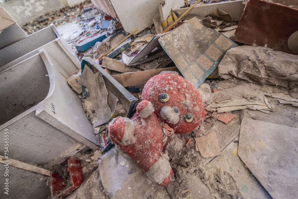 Wall mural Toy in Kindergarten No. 10 Cheburashka in Pripyat ghost city in Chernobyl Exclusion Zone, Ukraine