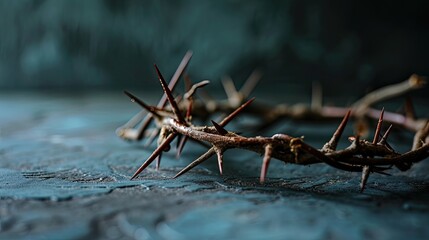 Crown of thorns on dark background. Easter holiday, Christian concept of suffering