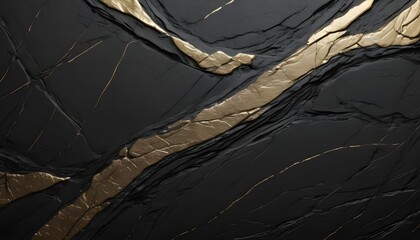 Stylish Black Basalt Texture Enhanced with Gold Accents.