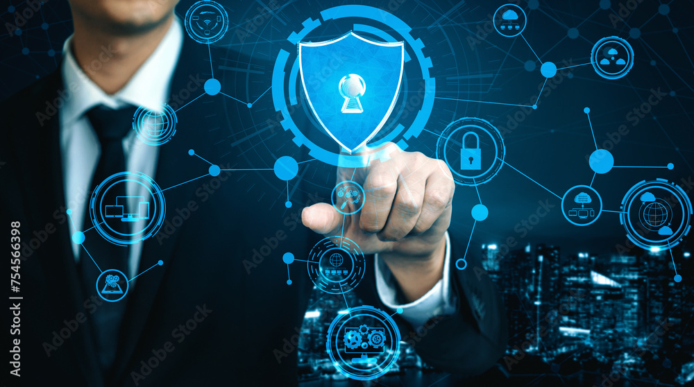 Aufkleber cyber security and digital data protection concept. icon interface showing secure firewall technolog