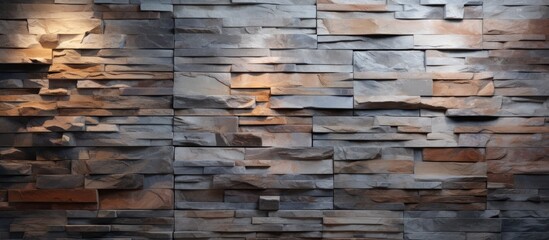 A robust stone wall with a functional lamp attached to it. The lamp casts a warm glow on the textured surface of the natural stone, providing illumination in the surrounding area.