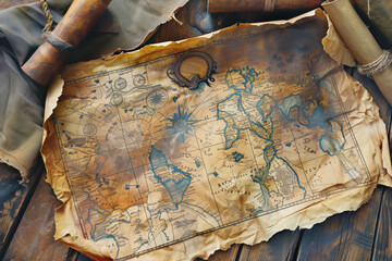 Old treasure map at a table