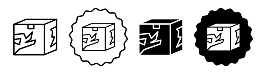 Broken cardboard set in black and white color. Broken cardboard simple flat icon vector