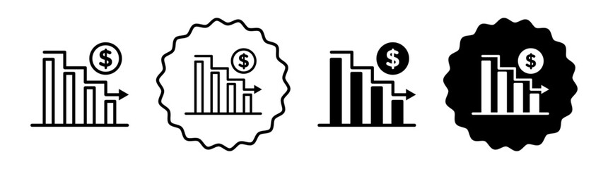 Economy crisis set in black and white color. Economy crisis simple flat icon vector
