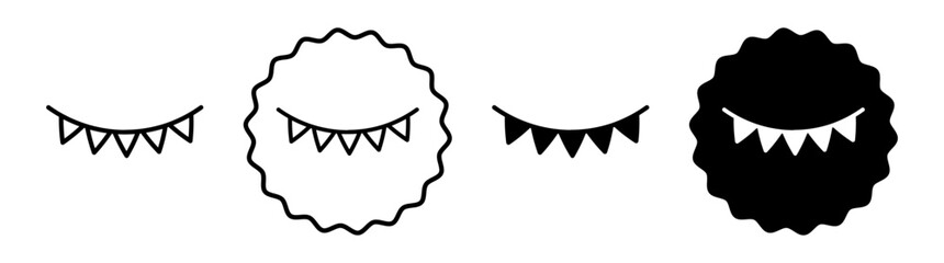 Party pennants set in black and white color. Party pennants simple flat icon vector
