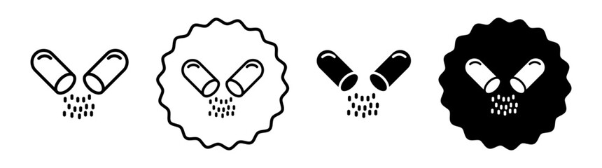 Pharmaceutical capsule set in black and white color. Pharmaceutical capsule simple flat icon vector