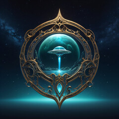 Fototapeta premium ufo with blue logo