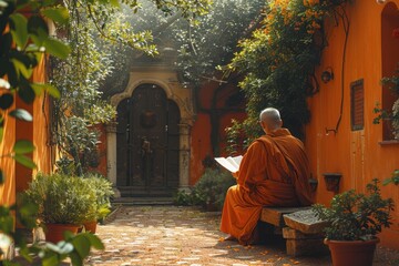 Monks in the Monastery Church: Liturgical Unity and Prayerful Humility - obrazy, fototapety, plakaty