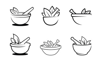 Creative bowl leaves therapy ayurveda pharma collection logo vector symbol design illustration - obrazy, fototapety, plakaty
