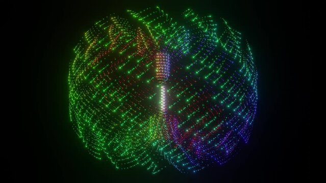 カラフルに光り輝く粒子がトーラス状に循環するシームレスなループアニメーション動画
