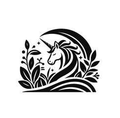 Fantasy unicorn monochrome vector illustration