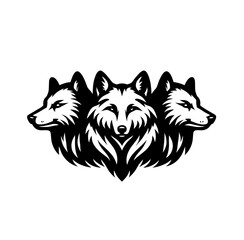 Wild wolf pack in nature isolated monochrome vector illustration