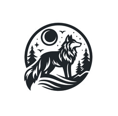 Wild wolf in nature isolated monochrome vector illustration
