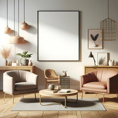 Mock up Poster Frame in Modern Interior Background, Working Room, Scandinavian Style