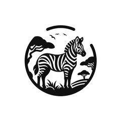 Zebra in nature. Monochrome isolated vector illustration