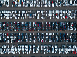 Aerial view of parked cars for international transport - 754570951