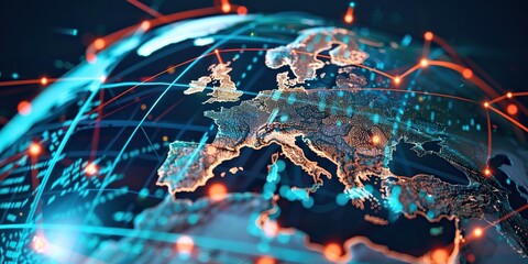Digital Globe Showcasing European Data Connectivity - obrazy, fototapety, plakaty