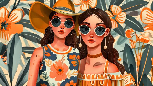 Stylish illustration for mother day, showcasing a chic mother daughter duo in fashionable outfits.