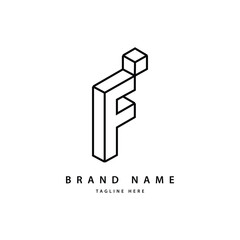Line 3d letter f logo design template vector