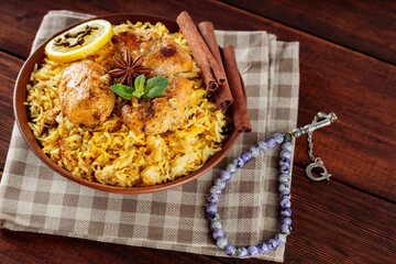 Indian Dish Chicken Biryani with Basmati Rice, Popular Indian and Pakistani Food
