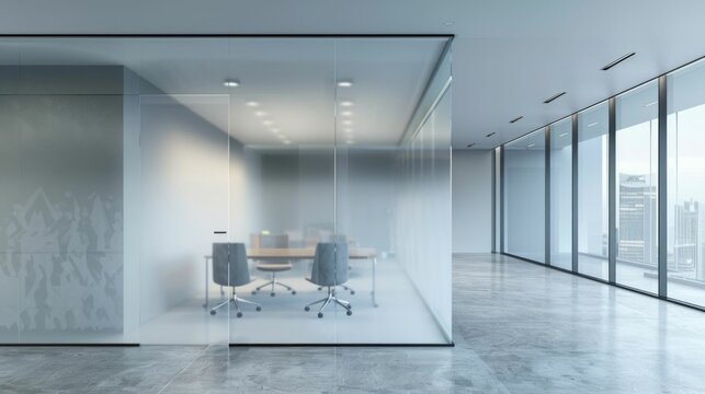 Modern Office Space with Glass Partitions. Generative ai