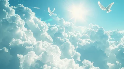 Fotobehang sky funeral background with white dove copy space for text  © hisilly