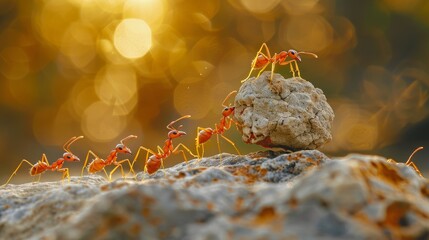 Ants demonstrate teamwork by rolling a stone uphill