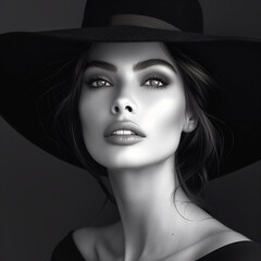 Portrait of beautiful young woman with makeup and hat. Fashion photo.