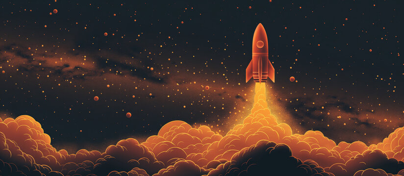 Soaring Rocket on a Starry Night Sky - A Symbol of Exploration and Innovation