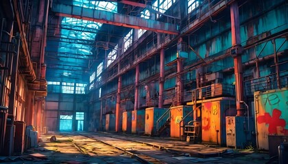 Industrial urban landscapes gritty city scenes urban decay abandoned factories raw and edgy architecture illustration. Generative AI