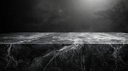empty marble black table countertop on black background mock up for display of product montage your products 