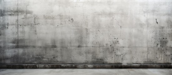 A black and white depiction of an empty room dominated by a grunge concrete wall. The absence of...