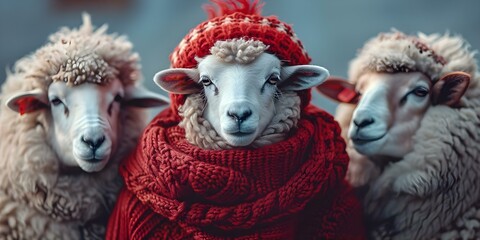Festive Woolen Sweaters Sheep Adding Whimsical Touch. Concept Winter Fashion, Cozy Sweaters, Animal Theme, Whimsical Designs, Festive Photoshoot