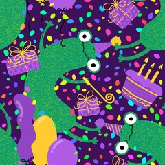Cartoon animals birthday seamless frogs pattern for wrapping paper and fabrics and kids print and party accessories