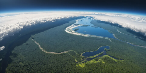 Realistic Earth From Space Close Up Atmosphere Amazon Rain Forests Rivers Clouds and Ocean