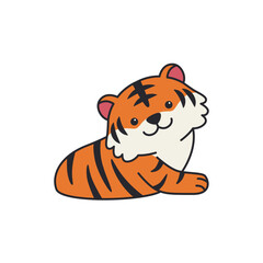 Cute tiger. Vector illustration. Isolated on white background.