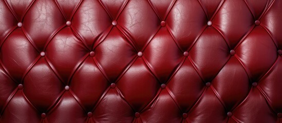 A detailed view of a vintage red leather upholstery, showcasing the buttoned texture and rich color.